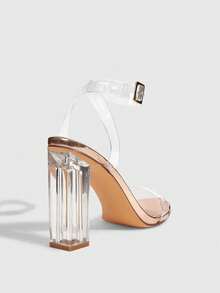CUCCOO SZL 透明粗跟优雅时尚高跟凉鞋，夏季 - 玫瑰金 - 查看 6