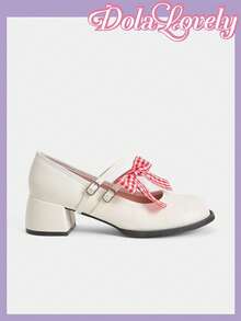 Dola Lovely Giày cao gót Mary Jane đế xuồng màu trắng mờ đính nơ xinh xắn dành cho nữ, thích hợp cho lễ Halloween, Giáng sinh, Lễ tạ ơn - trắng - Xem 2