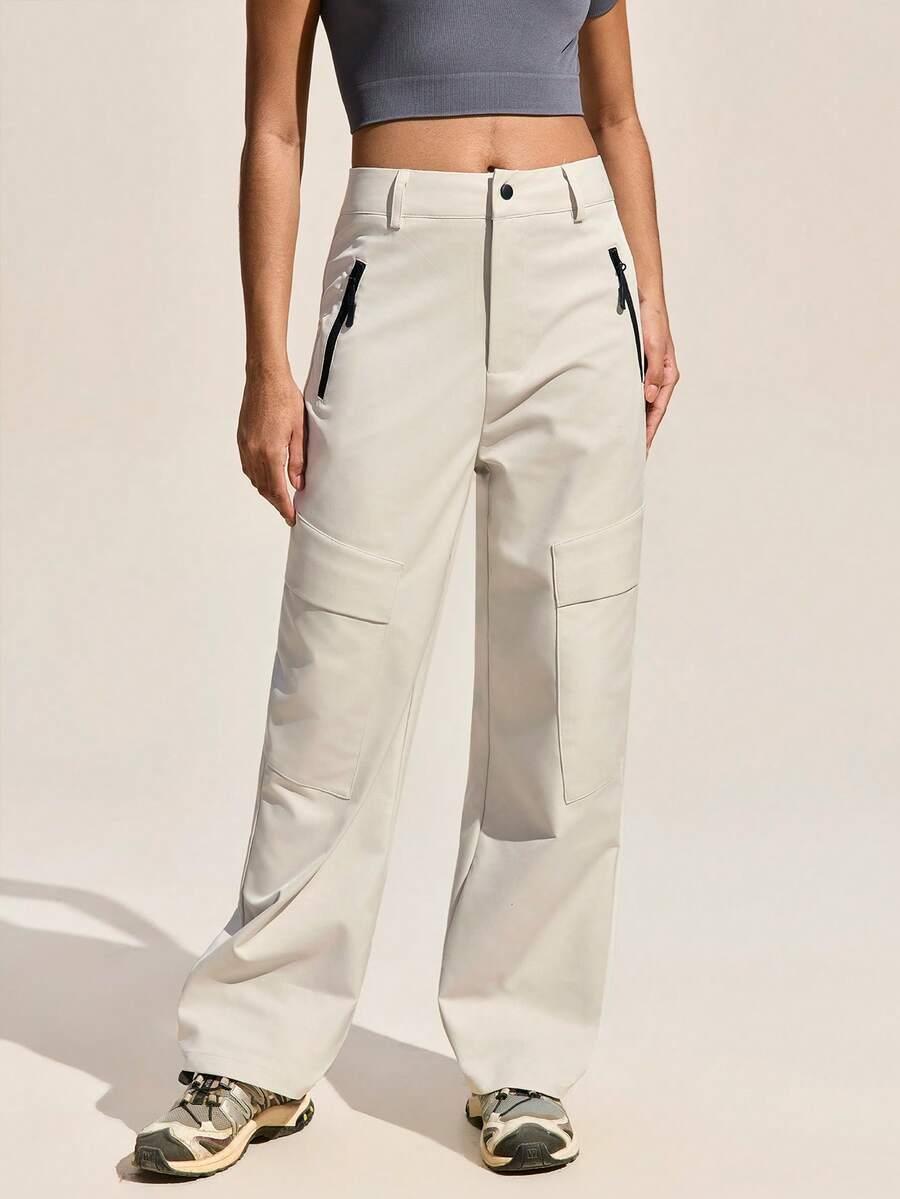 Exploreva Women's Zipper Pocket Straight Loose Casual Hiking Pants