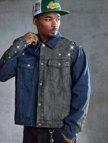 ROMWE MEN Street Life Men's Fashion Hip Hop Denim Jacket - Blue - View 5
