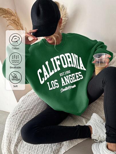 EURMUSE Women's Casual College Style Printed Drop Shoulder Long Sleeve Sweatshirt