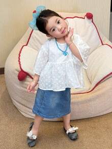 DAZY Baby Girls' Lace Ruffle Collar Solid Color Short Sleeve Blouse Spring Summer Toddler Girls Clothes - White - View 6