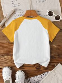 Blippi X SHEIN Áo thun tay raglan phối màu hoạt hình dễ thương, kiểu dáng thường ngày cho bé trai, thích hợp mặc mùa hè. - trắng - Xem 2