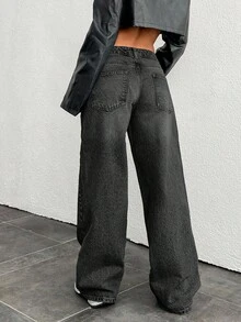 EURMUSE LOW RISE WIDELEG VINTAGE WASK Y2K JEAN - Dark Grey - View 2