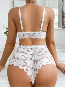 DesireSculpt 1 Stück Damen Spitze Vorderseiten-Verschluss BH ohne Bügel - Weiss - Übersicht 3