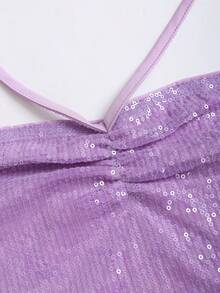 Sweetra Bộ 2 món gồm áo hai dây đính sequin ren lưới và chân váy ngắn, trang phục gợi cảm, thoải mái cho tiệc tùng và kỳ nghỉ, mùa xuân/hè. - Màu tím - Xem 4