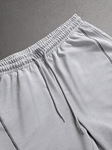 STYNVO 男士休闲撞色拼接短袖T恤短裤套装，夏季男士灰白套装短裤T恤套装，男士夏季套装 - 灰色 - 查看 4