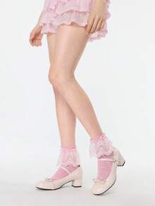 ROMWE Kawaii Calcetines de media pantorrilla con volantes lisos para mujer - Multicolor A1 - Ver 2