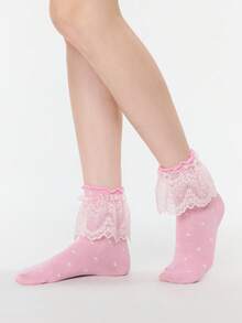 ROMWE Kawaii Calcetines de media pantorrilla con volantes lisos para mujer - Multicolor A1 - Ver 4
