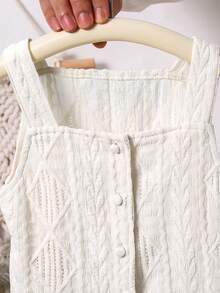 SHEIN Young Girl Sleeveless Geometric Textured Single-Breasted Casual Shirt,Geometric Texture And Micro-Stretch Fabric,Women Slim Fit Top Shirt ,Elegant And Fashionable For Commuting, Simple Fashion Casual Everyday Cami Top, Spring/Summer, Sleeveless Top,Old Money Blouses,Western Wear ,Mommy & Me. - Apricot - View 4