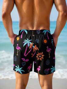 Manfinity VDAYZ Męskie szorty plażowe z nadrukiem palm i ściągaczem w pasie