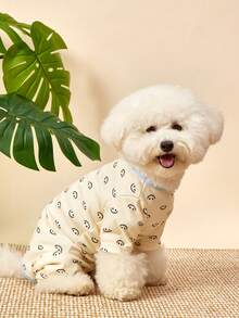 PETSIN 1 Pc Pet Cat Dog Universal Cute Apricot Smile Pattern Printed Elastic Knitted Comfortable Soft Dog Four Leg Clothing Belly Protection - smiley face - View 14