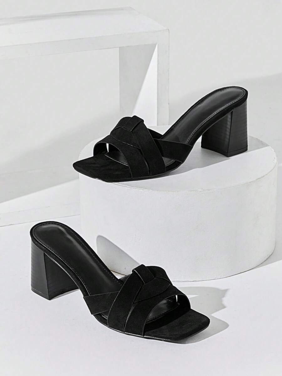 SHUZIA Fashionable Women's Crisscross Block Heel Slip-On Sandals - Black - View 1