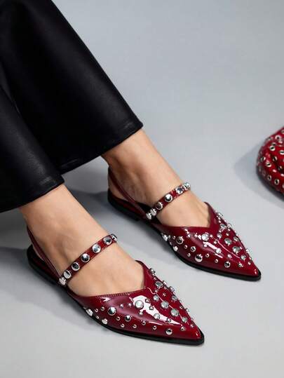 CUCCOO GRLICON Zapatos planos de mujer con diseño de tachuelas, de punta afilada, versátiles y de moda