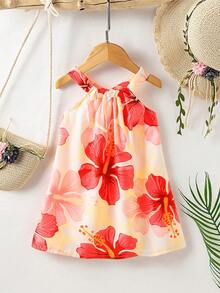 SHEIN 女婴碎花吊带连衣裙。春、秋、夏新款现已上市。舒适、时尚、可爱、甜美、优雅、休闲，适合度假穿着。是日常穿着的必备单品。 - 紅色 - 查看 5