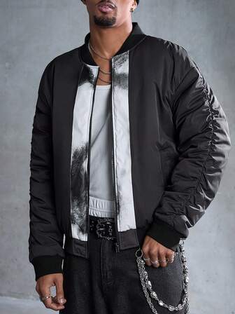 Casual Giacca da baseball con colletto a zip e colori a contrasto, invernale