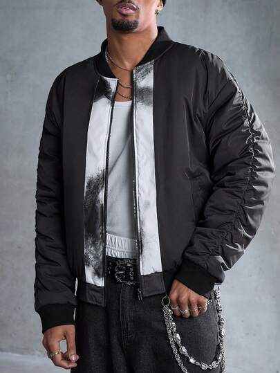 Casual Giacca da baseball con colletto a zip e colori a contrasto, invernale