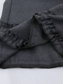 Franclia Plus Size Women Elegant Vintage Style Woven Plain Sleeveless Tank Top With Round Neck And Ruffle Trim, Spring/Summer French Style Clothes Tops For Women Elegant Cute Black Tops Vest Dark Grey Top - Dark Grey - View 6