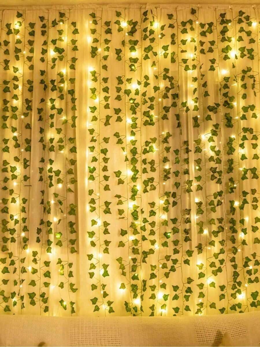 Artificial Ivy Leaf Plants With LED Light String, AA Battery Box Or 8 Modes USB Powered Green Vine Garland Chandelier For Wall Party Wedding Room Home Kitchen Indoor Outdoor Holiday Decoration (Batteries Not Included)