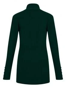 Cardigan ensamble abierto largo abajo de la cadera Estela con botones en mangas acanalado al frente y con cinturilla acanalada sin bolsas Fashion Bouquet - Verde militar - Ver 4