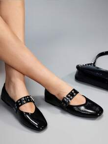 CUCCOO GRLICON 女士休闲搭扣平底乐福鞋，日常百搭 - 黑色 - 查看 2