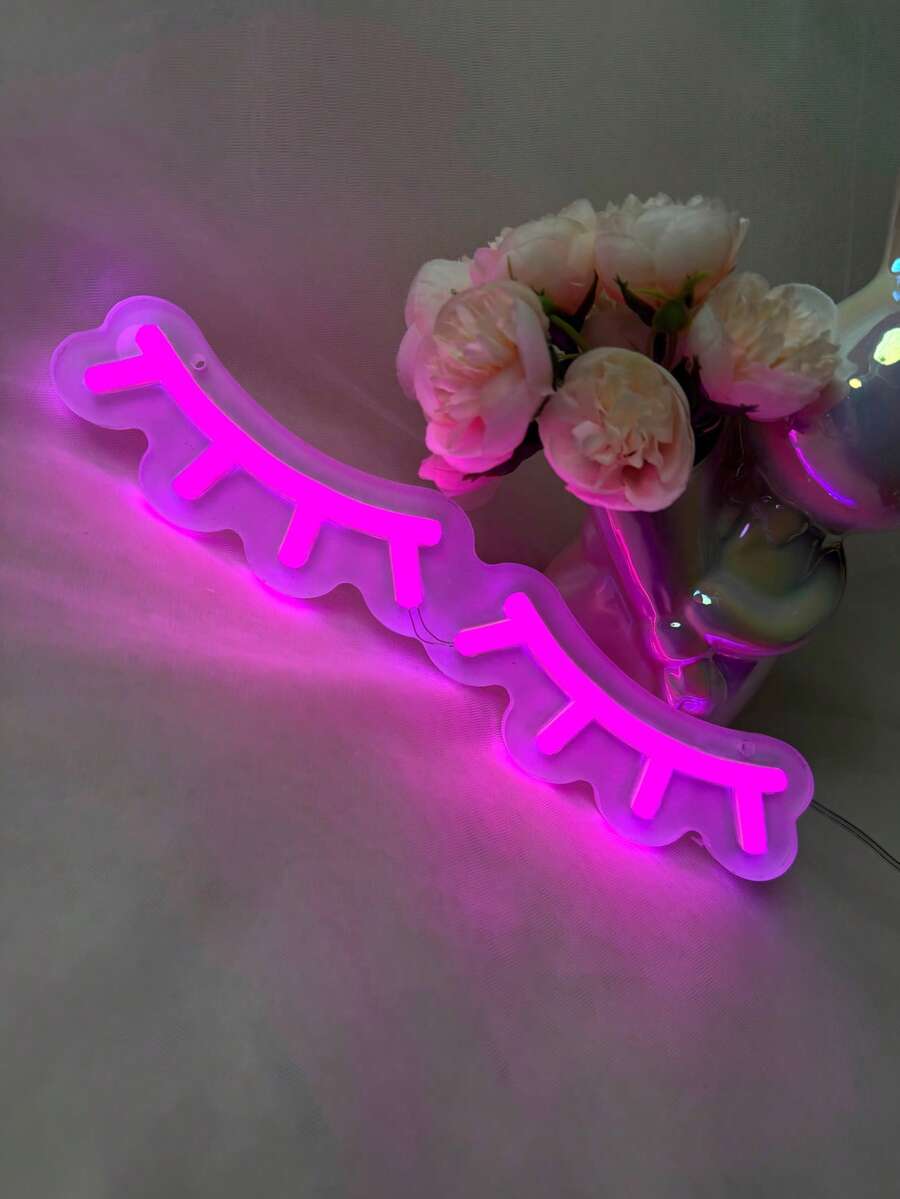 LED Eyelash, Neon Eyelash Room Sign - Fashionable Bedroom Wall Decor, Eyelash Extension Business Or Cool Art Room, USB Powered, Easy To Hang Design, Bedroom Wall Decor | Modern Wall Art | Easytohang Sign - Pink - View 1