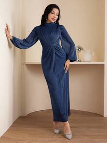 Veilorie New Design Twist Cinched Waist Elegant Cocktail Dress, High-Quality Party Dress - Blue - View 4