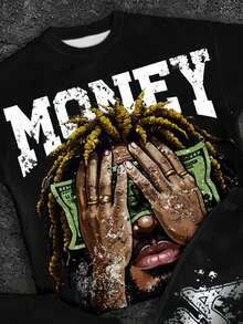 SHEIN Tween Boy Black Summer Streetwear City Break Casual Y2K Graffiti Portrait Star English Letter Sports Crew Neck T-Shirt And Flare Pants 2-Piece Set - Multicolor - View 4