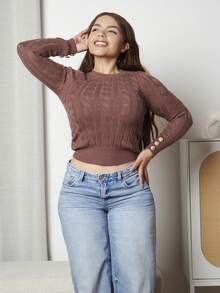 Lupita Cardoza 纯色休闲修身套头衫 - 巧克力棕 - 查看 3