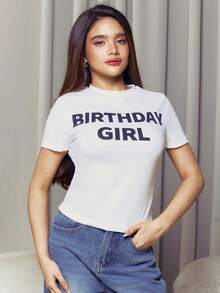 Criza Taa Women T-Shirts Birthday Girl Graphic Tee Slogan Fitted Cute Top Vacation Festival Occasion Holiday Airport Party Fall Winter Christmas,Elegant - White - View 2