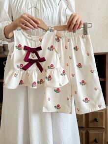 LMoss Kids LMoss   2pcs Baby Girl Ditsy Floral Woven Casual Vest And Long Pants Set,Summer Outfits,Baby Girls Clothes,Girls Outfit Sets - Multicolor - View 3