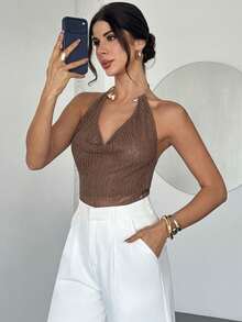 Firerie Women's Elegant Charm Sexy Fashion Holiday Party Valentine's Date Commute Urban Chic Metal Halter Backless Dress - Brown - View 1