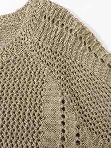 Manfinity Homme 男士休闲日常通勤简约纯色开襟针织衫，秋冬季适合度假，百搭针织长袖套头衫，米色钩针编织男士套头衫，夏季度假男士钩针上衣 - 杏色 - 查看 6