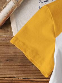 Blippi X SHEIN Áo thun tay raglan phối màu hoạt hình dễ thương, kiểu dáng thường ngày cho bé trai, thích hợp mặc mùa hè. - trắng - Xem 4