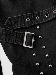 ROMWE Goth Quần jeans skinny co giãn cao cấp phong cách punk rock rách túi dành cho nữ cỡ lớn - màu đen - Xem 3