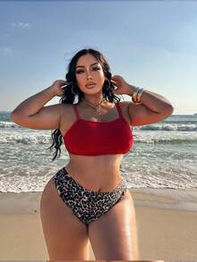 Swim SXY Plus Size Women Leopard Print Full Coverage Solid Color Sexy Swimwear - Multicolor - View 3