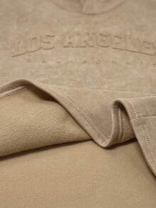 2pcs Set Tween Boys' Casual Korean Style Letter & Graphic Print Hooded Short Sleeve Sweatshirt & Solid Color Shorts, Knitted 2 Pieces Outfit Suitable For Daily Use Suitable For School Suitable For Travel Suitable For Sports Suitable For Spring And Summer Outfits - Khaki - View 8