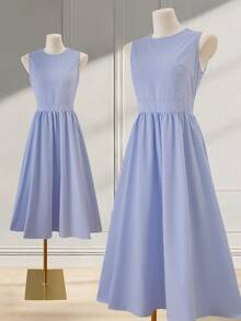 Franclia 女士休闲条纹无袖修身连衣裙，蓝白相间，春夏款 - 藍色 - 查看 1