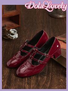Dola Lovely Women's Pointed Toe Buckle Design Everyday Versatile Fashion High Heels For Christmas - Burgundy - View 3