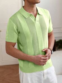 RivetRise Men's Striped Short Sleeve Loose Casual Half-Zip Knit Sweater - Mint Green - View 6