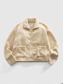 ROMWE MEN 男士休闲抓绒夹克外套，学院风，秋冬季 - 彩色 - 查看 2