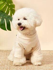 1 Pc Pet Cat Dog Universal Apricot English Embroidery Elastic Comfortable Fashion Casual Basic Dog Hoodie - Beige - View 4