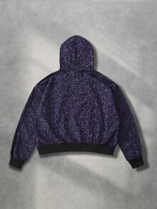 ROMWE MEN Street Life Spring Casual Leopard Men'S Retro American Leopard Print Hooded Sweatshirt - Purple - View 3