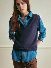 Écloséra Casual Versatile Solid Color Knit Vest - Royal Blue - View 4