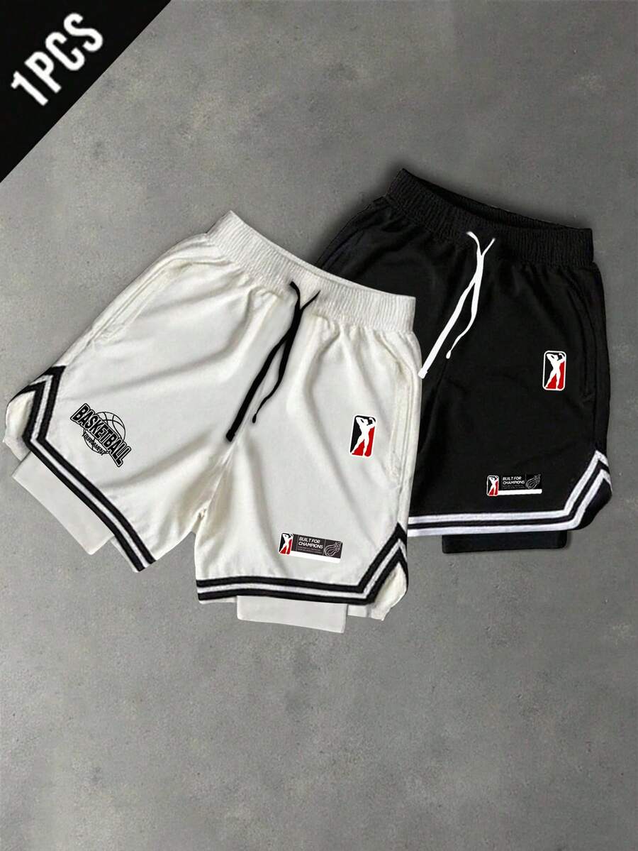 Sport MetroGents Quần short thể thao nam in chữ, có dây rút ở eo, có túi, kiểu dáng thường ngày, thích hợp cho tập gym, tập gym, bóng rổ, thể thao, quần nỉ, quần dài thể thao. - trắng - Xem 1