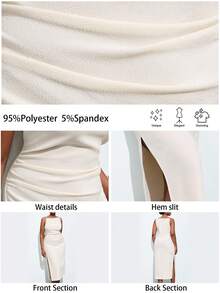 Maija Plus Size Women New White Elastic Waist Spaghetti Strap Dress, Elegant For Daily, Work, Dating, Commute, Vacation, Graduation, Music Festival, Easter  Fashion, Versatile;  Comfortable,  Stylish, Elegant, Casual, , Simple Daily Wear, Essential, Solid Color, Holiday Casual, Decent, Single Lady,  Elegant Fashion Business Casual Woman Going Out Tops Graduation Outfit  Steacher Outfits For Women Cream Midi Dress Plus Size Plus Size Midi Dress Curve Midi Dress Plus Size Cream Dress Ivory Midi Dress Plus Size,Homecoming Dress All Women Clothes Autumn Clothes  Going Out Tops Women Date Night Outfits Women Curvy Midi Dress - Beige - View 8