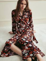 Écloséra Vestido casual de mujer de manga larga con botones y estampado floral, otoño