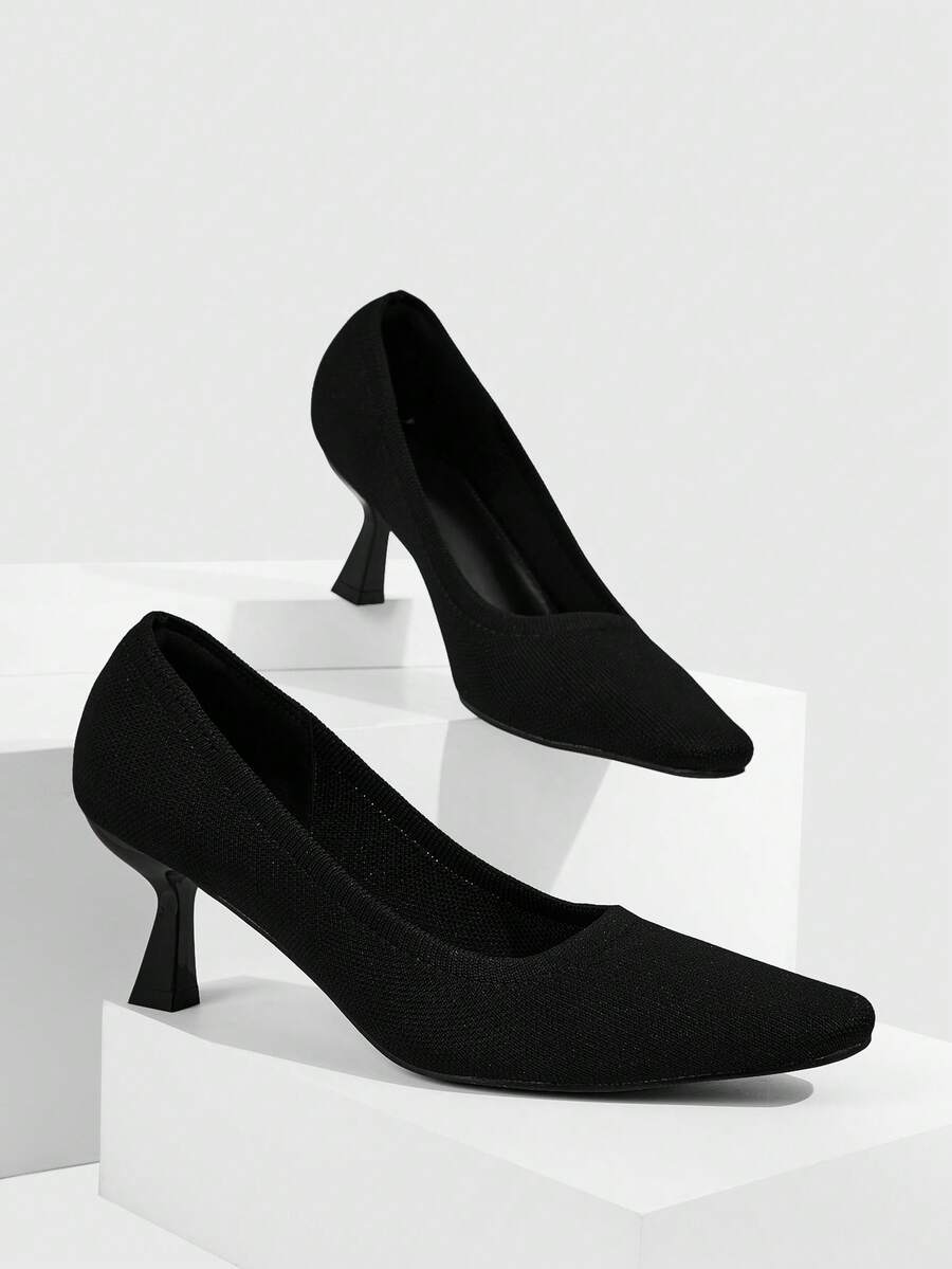 CUCCOO BASICS 女士编织高跟鞋，时尚浅口鞋，适合日常、派对、宴会等场合 - 黑色 - 查看 1