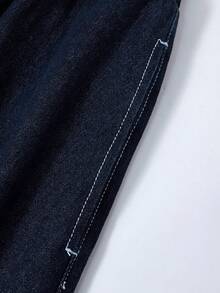 SHEIN MOD 女士时尚牛仔背心和半裙套装 女士夏季套装 春季穿搭 情人节穿搭 沙滩套装 生日穿搭 外出套装 夏季度假穿搭 经典女士牛仔蓝无袖上衣和A字长裙两件套 - 深色水洗藍 - 查看 4