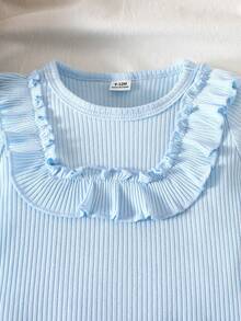 SHEIN Vintaside Kids 2pcs/Set,Baby Girl Spring&Summer Casual Style,Solid Color Short Sleeves T-Shirt&Shorts - Blue - View 6